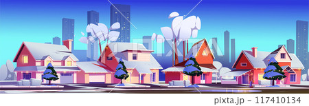 Suburb town street on Christmas eve 117410134