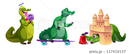 Cute funny green alligator cartoon mascot. 117410137