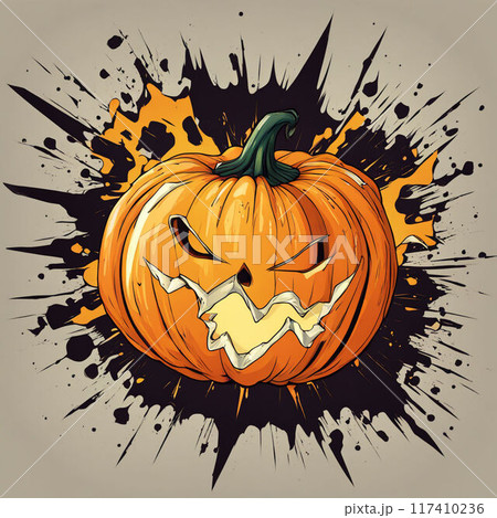 爆発するファンキーなハロウィンカボチャのイラストのイラスト素材