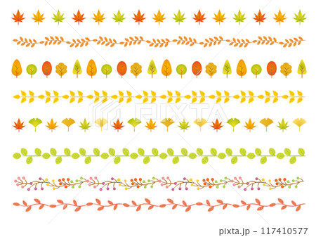 秋の紅葉した葉っぱのライン素材 秋の紅葉した葉っぱのライン素材 117410577