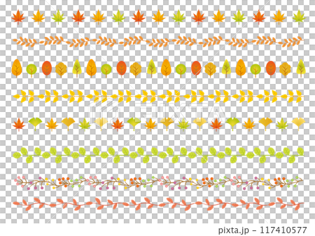 秋の紅葉した葉っぱのライン素材 秋の紅葉した葉っぱのライン素材 117410577