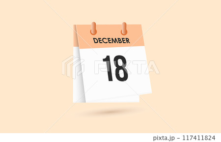 December 18 - calendar and Time planner. Daily Calendar Icon reminder. Vector Illustration. 117411824