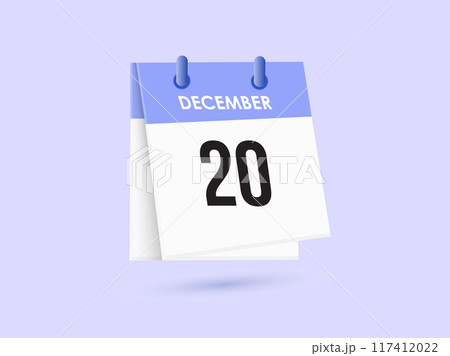 December 20 - calendar and Time planner. Daily Calendar Icon reminder. Vector Illustration. 117412022