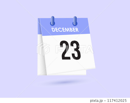 December 23 - calendar and Time planner. Daily Calendar Icon reminder. Vector Illustration. 117412025