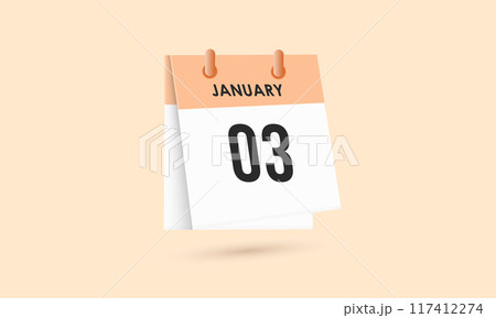 January 3 - calendar and Time planner. Daily Calendar Icon reminder. Vector Illustration. 117412274