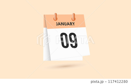 January 9 - calendar and Time planner. Daily Calendar Icon reminder. Vector Illustration. 117412280