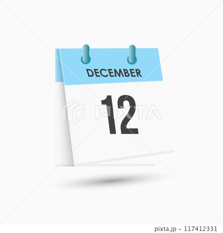 December 12 - calendar and Time planner. Daily Calendar Icon reminder. Vector Illustration. 117412331