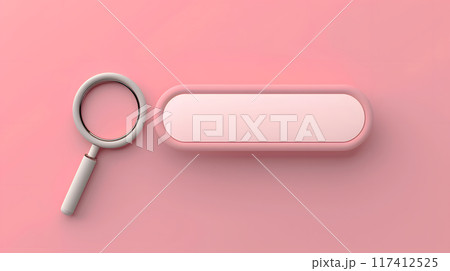 Search Bar and Magnifying Glass on Pink Background 117412525