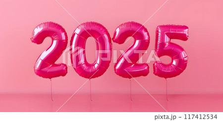 Pink 2025 Balloon Numbers on Pink Background Pink 2025 Balloon Numbers on Pink Background 117412534