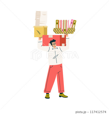 Multitasking Man Character Doing Multiple Task Carry Folder and Document Vector Illustration 117412574