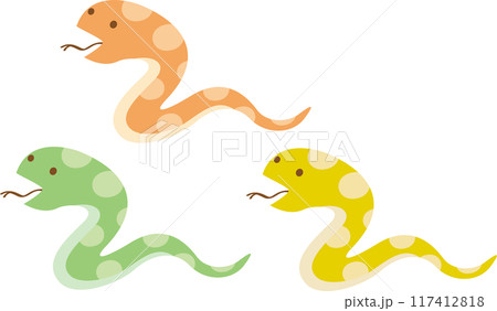 3匹のかわいいヘビのイラスト 117412818