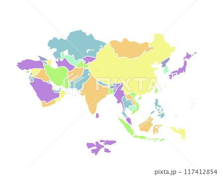 アジア色分け地図_パステルカラー アジア色分け地図_パステルカラー 117412854