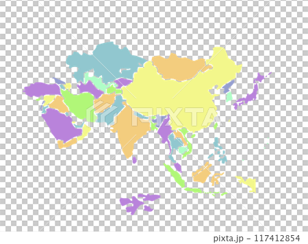 アジア色分け地図_パステルカラー アジア色分け地図_パステルカラー 117412854