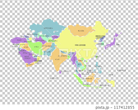 包含亞洲顏色編碼地圖_粉彩_國家名稱 117412855