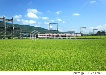 田園地帯を走行する近鉄電車 117412890