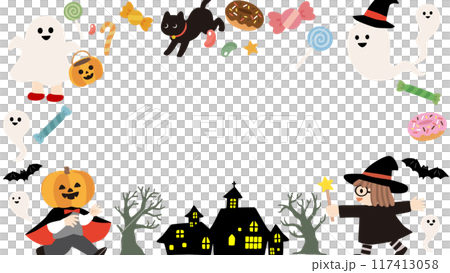 可愛的萬聖節向量幀 117413058