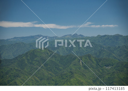 果無越え展望地から大峰山脈・釈迦ヶ岳方面を望む　【奈良県十津川村】 117413185