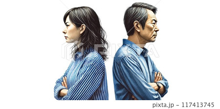 背中を向けて怒っている男女 117413745