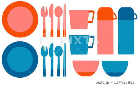 シンプルでかわいいアウトドアの食器セット シンプルでかわいいアウトドアの食器セット 117413913