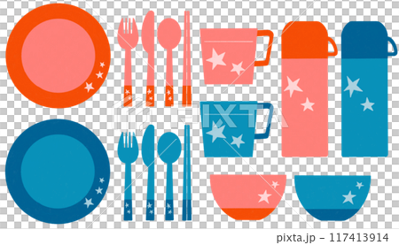 シンプルでかわいいアウトドアの食器セット 117413914