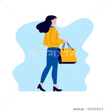 Flat Design Illustration of Beautiful Woman Character Holding Shopping Paper Bag Flat Design Illustration of Beautiful Woman Character Holding Shopping Paper Bag 117414211