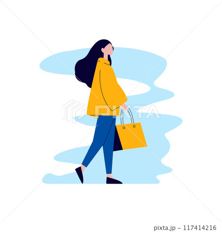 Flat Design Illustration of Beautiful Woman Character Holding Shopping Paper Bag Flat Design Illustration of Beautiful Woman Character Holding Shopping Paper Bag 117414216