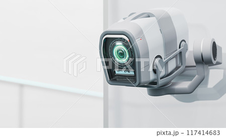 Security CCTV camera. Scan the area for surveillance purposes. Security CCTV camera. Scan the area for surveillance purposes. 117414683
