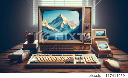 Retro Style Monitor Warm Colors 117415039