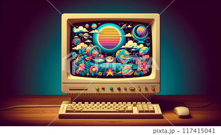 Retro Style Monitor Warm Colors 117415041