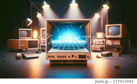 Retro Style Monitor Warm Colors 117415043