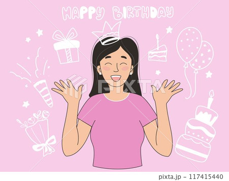 Young woman rejoices at her birthday Young woman rejoices at her birthday 117415440