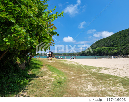 夏の長崎県対馬の三宇田浜の風景 117416008