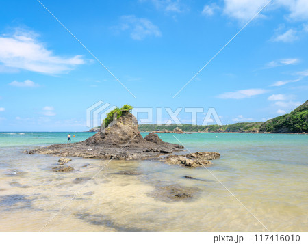 夏の長崎県対馬の三宇田浜の風景 117416010