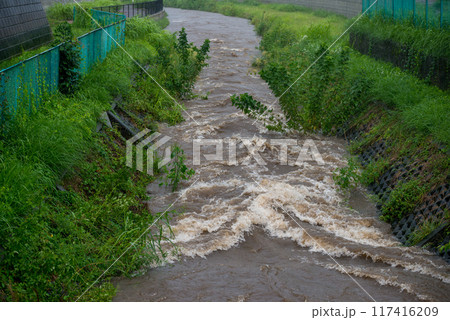 増水した河川 増水した河川 117416209