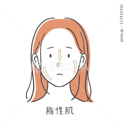 脂性肌（オイリー肌）に悩む女性のイラスト素材 117416350
