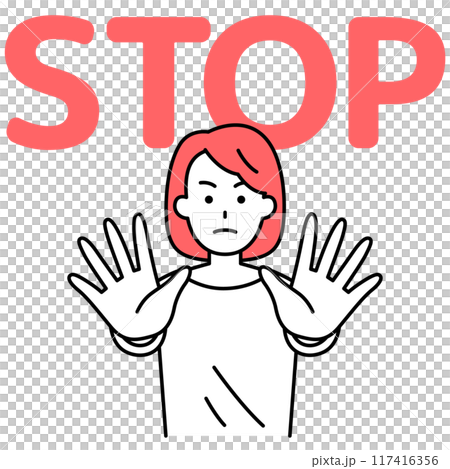 NO/STOP 両手を前に出して制するカジュアルな女性 セット NO/STOP 両手を前に出して制するカジュアルな女性 セット 117416356