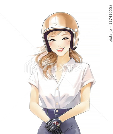 ヘルメットを被った笑顔の女性のイラスト素材 117416558