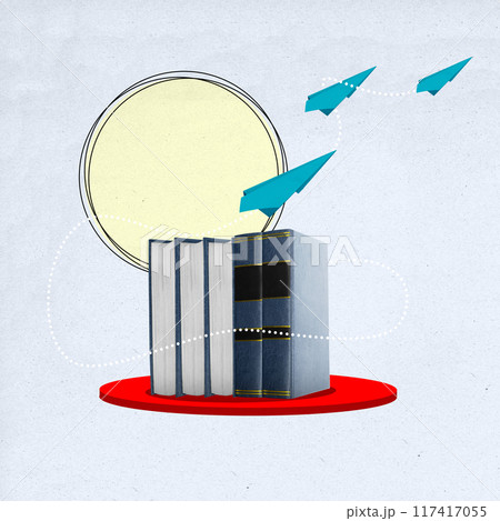 A book is on a red surface with three other books A book is on a red surface with three other books 117417055