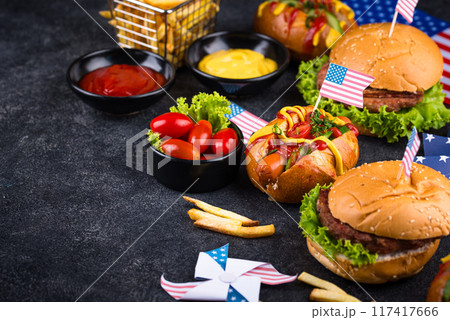 Traditional American food for celebrating July 4 Independence Day Traditional American food for celebrating July 4 Independence Day 117417666