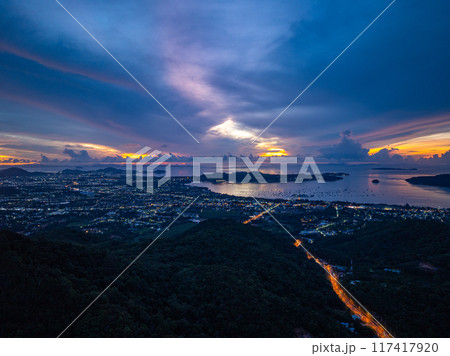 aerial panorama view Twinkling lights at twilight 117417920