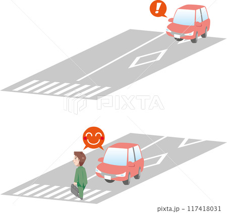 交通安全<信号機のない横断歩道と菱形マークの路面表示> 交通安全<信号機のない横断歩道と菱形マークの路面表示> 117418031