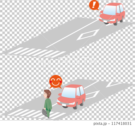 交通安全<信号機のない横断歩道と菱形マークの路面表示> 交通安全<信号機のない横断歩道と菱形マークの路面表示> 117418031