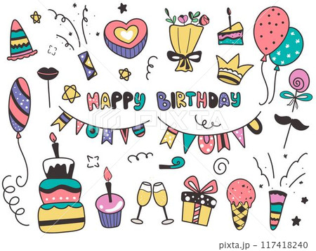 Birthday doodle elements set, vector graphics Birthday doodle elements set, vector graphics 117418240