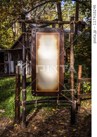 Wooden signposts in the forest 117418246