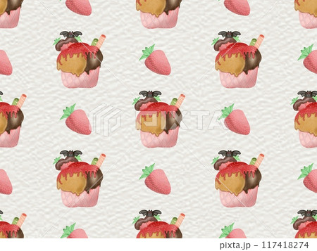 Seamless pattern of ice cream in a waffle and popsicles with red jam,chocolate for your Halloween on colorful background. 117418274