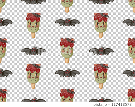 Seamless pattern of ice cream in a waffle and popsicles with red jam,chocolate for your Halloween. Seamless pattern of ice cream in a waffle and popsicles with red jam,chocolate for your Halloween. 117418578