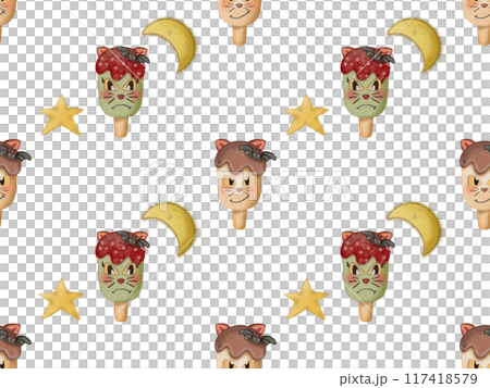 Seamless pattern of ice cream in a waffle and popsicles with red jam,chocolate for your Halloween. Seamless pattern of ice cream in a waffle and popsicles with red jam,chocolate for your Halloween. 117418579