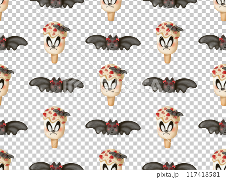 Seamless pattern of ice cream in a waffle and popsicles with red jam,chocolate  for your Halloween.  117418581