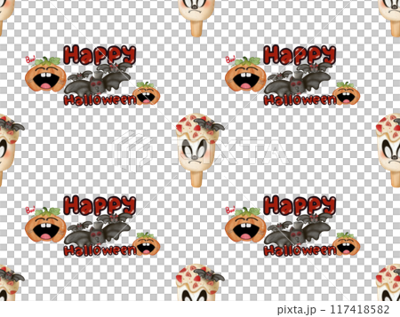 Seamless pattern of ice cream in a waffle and popsicles with red jam,chocolate  for your Halloween.  117418582