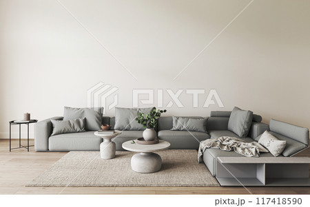 Minimalist living room with stylish furniture and lighting for an elegant and cozy space, 3d rendering 117418590
